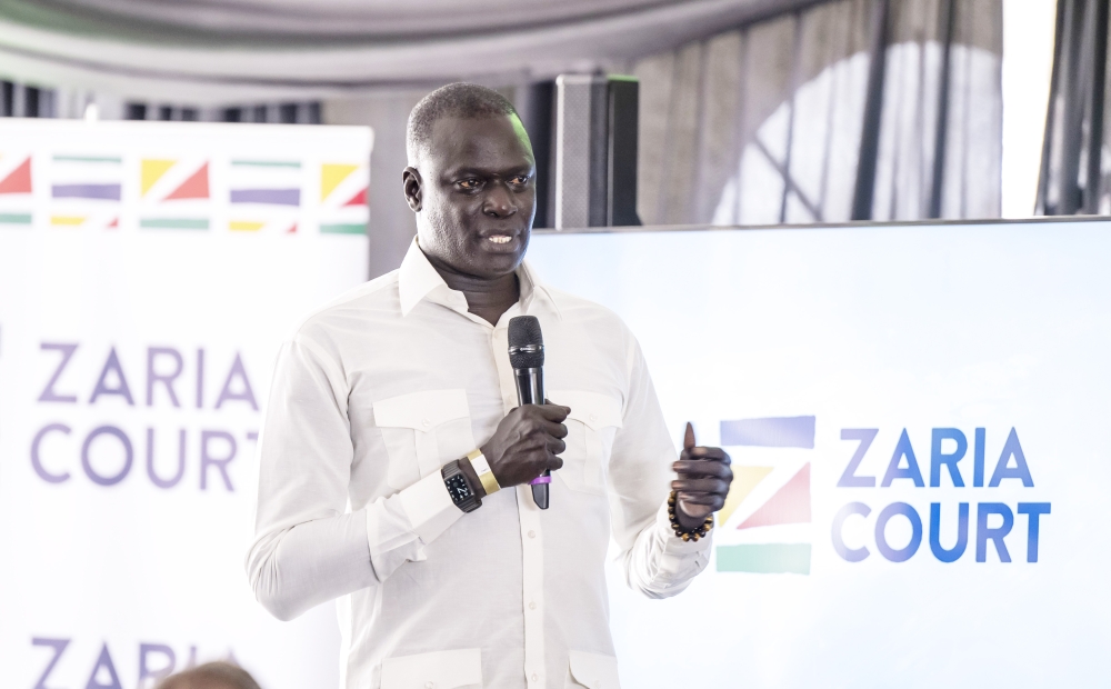 Basketball Africa League president Amadou Gallo Fall speaks during the  official groundbreaking ceremony of the “Zaria Court Kigali” in Remera, on Monday, August 14.