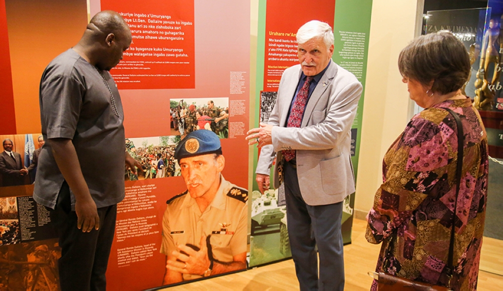 Romeo Dallaire with his wife Marie Michaud  during a visit to the Kigali Genocide Memorial  on Friday, August 11 2023. Photo by Craish Bahizi