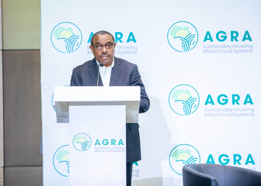 The AGRA Board Chair, Hailemariam Dessalegn, delivers his remarks during the launch of the Rwanda Strategic Plan,in Kigali on August 14,