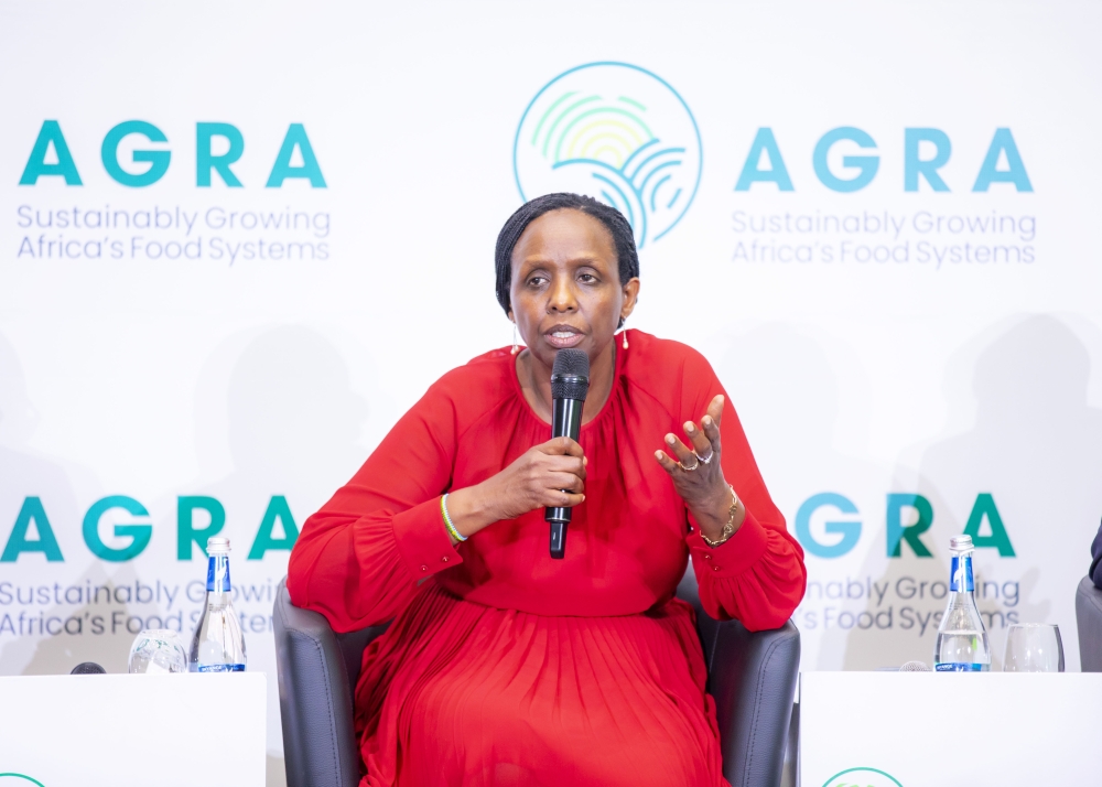 AGRA President Agnes Kalibata speaks about some of the expected outcomes of the five-year  country strategy, in Kigali on August 14, 2023. Courtesy