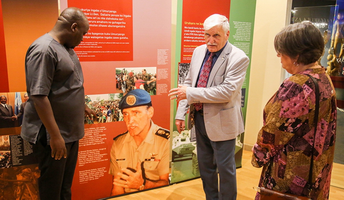 Romeo Dallaire with his wife Marie Michaud  during a visit to the Kigali Genocide Memorial  on Friday, August 11 2023. Photo by Craish Bahizi