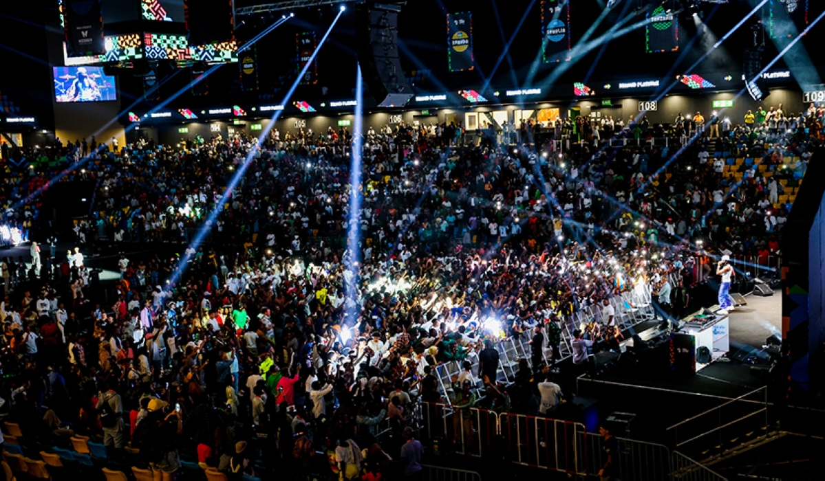 Thousands of revelers enjoy Diamond Platnumz&#039;s performance during the opening ceremony of Giants of Africa Festival 2023 in Kigali on Sunday, August 13. Photo by Olivier Mugwiza