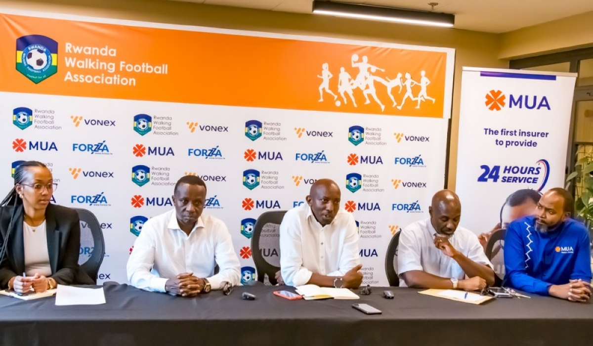 Officials from Rwanda Walking Football association during a press conference in Kigali. Courtesy
