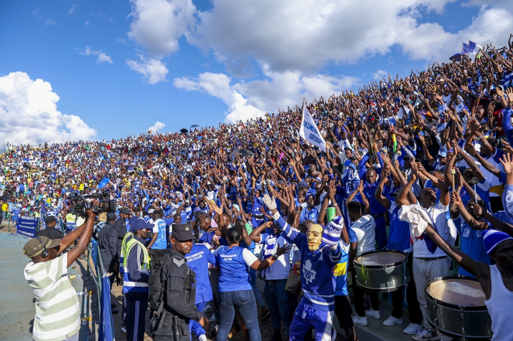 Rayon Sports fans celebrate a victory against APR FC at Huye Stadium. The Blues will face Gasogi United as Rwanda Premier League starts this season. Olivier Mugwiza