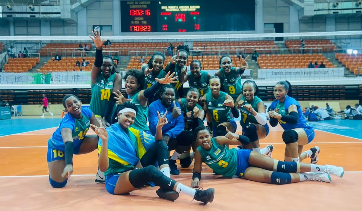 National Volleyball team players celebrate after beating Lesotho  in the ongoing African Women Nations Volleyball Championship. Courtesy