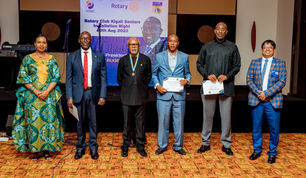 Rotary Club of Kigali Seniors (RCKS) on August 18 appointed Andrew Rugege as the new president. In his speech, he outlined projects for 2023-2024 which include fighting stunting and malnutrition. Courtesy photos