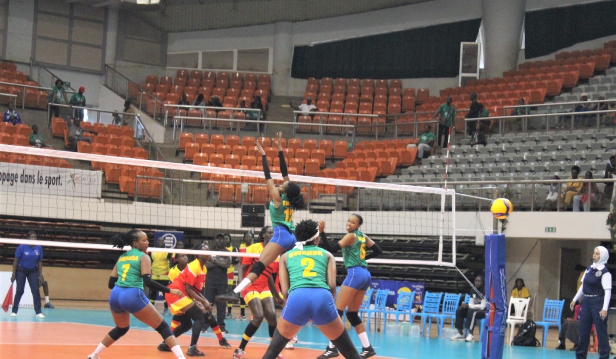 National volleyball team during the game against Uganda on Saturday. Photo by Peter Kamasa