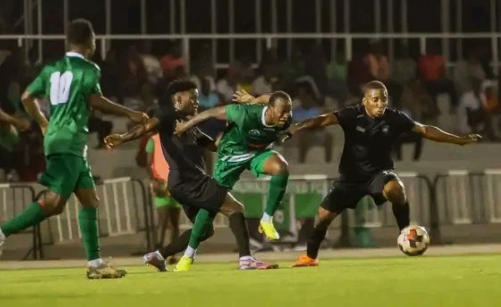 Muhazi United&#039;s player wins the ball against Kiyovu Sports&#039; during a goalless draw in a friendly match at Kigali Pele stadium on Sunday, August 20. Courtesy