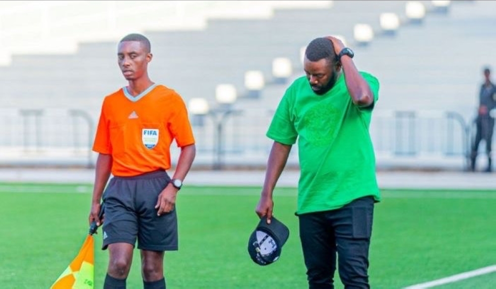 Sunrise FC new coach Hassan Muhire (R) has criticised his attackers after the 2-0 defeat to Police FC on Sunday. IGIHE