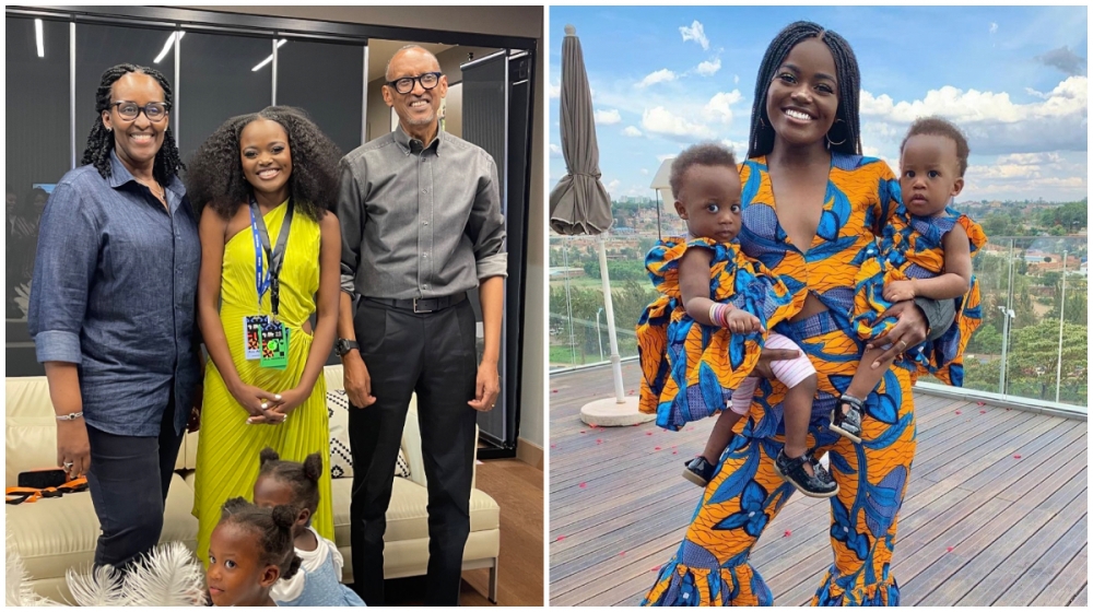 L-R: Sherrie Silver with the twins and the First Family; Sherrie Silver with the twins in matching kitenge fabric. COURTESY