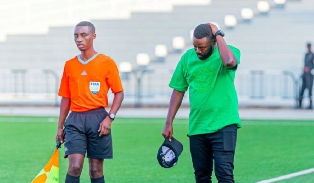 Sunrise FC new coach Hassan Muhire (R) has criticised his attackers after the 2-0 defeat to Police FC on Sunday. IGIHE