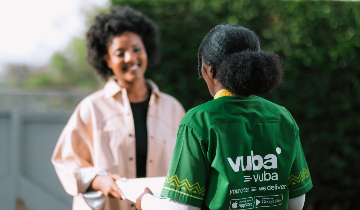 A female rider delivers the items to a client. VubaVuba Africa Ltd was founded in January 2020 by Innocent Kaneza and Albert Munyabugingo, CEO and co-founder of VubaVuba Africa Ltd.