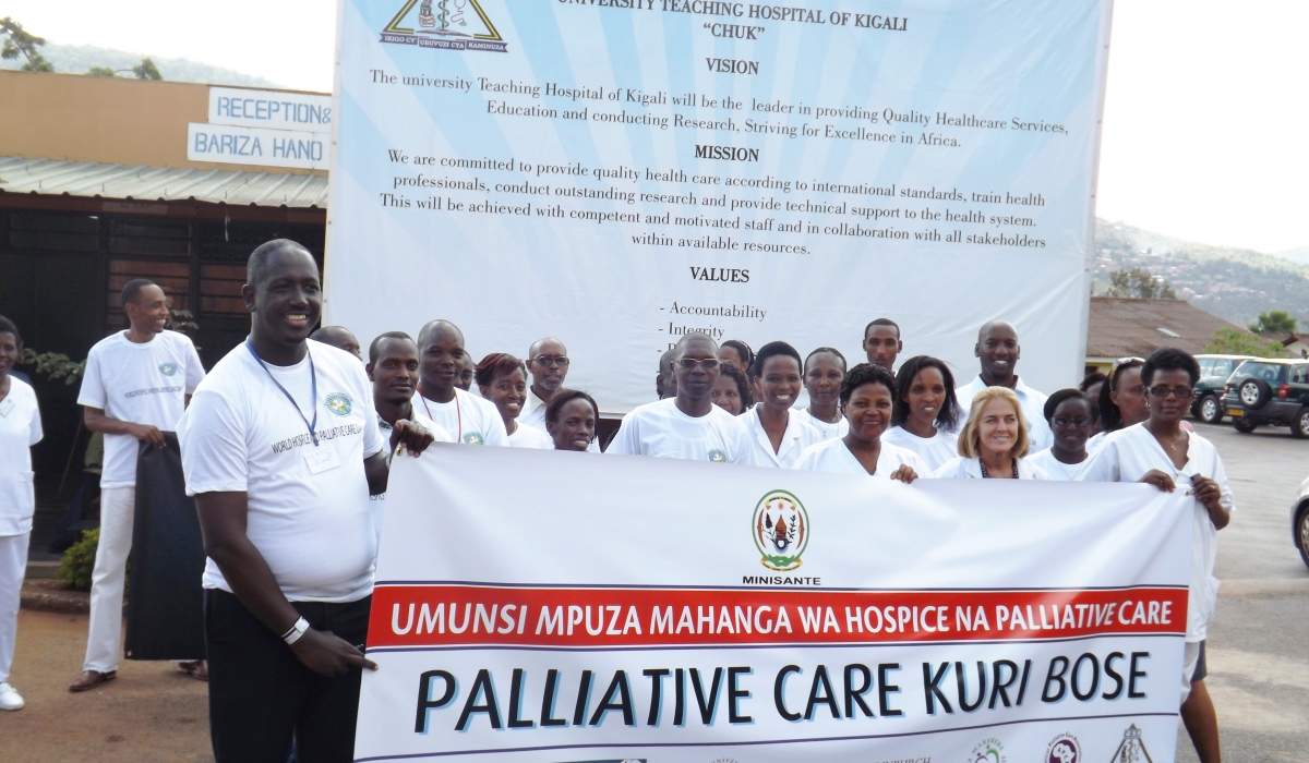 Participants during a walk to sensitise people about palliative care services at CHUB hospital in Huye District. File