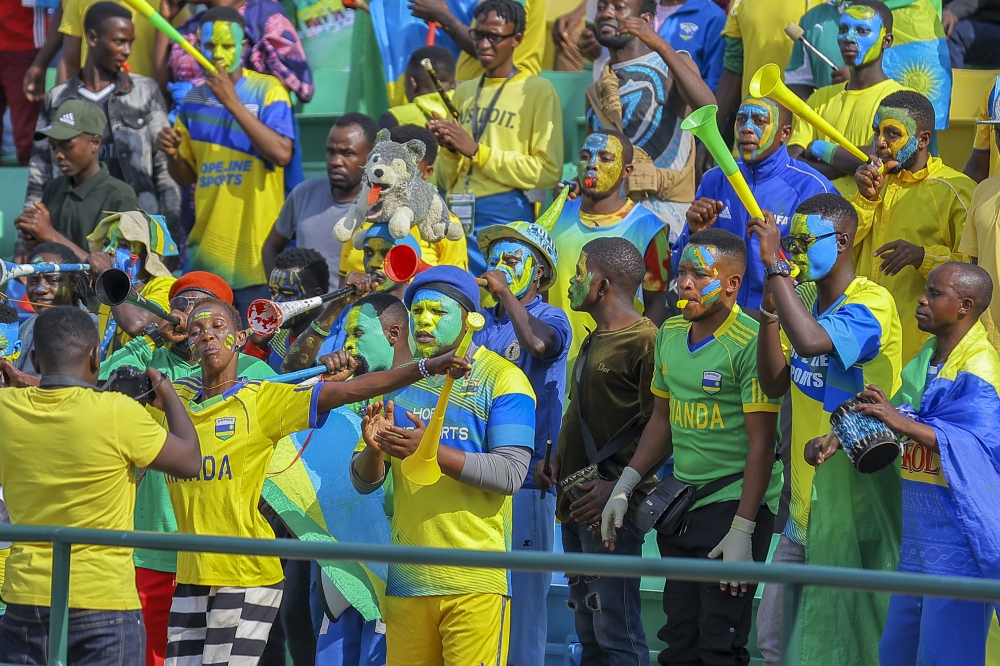National football team fans during a match against Mozambique at Huye Stadium on June 18, 2023. President Paul Kagame said practicing witchcraft  in sports is primitive