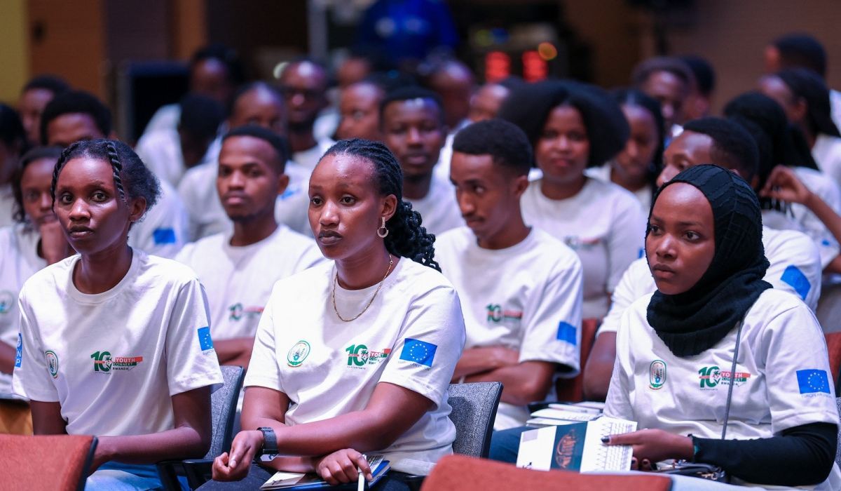 Over 2,000 youth follow President Kagame&#039;s remarks at the 10-year anniversary of Youth Connekt held at Intare Conference Arena on August 23. Photo by Olivier Mugwiza