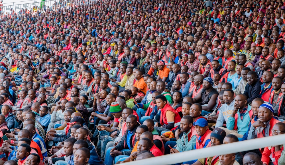 Thousands of taxi-moto riders during a meeting with the City of Kigali, Police and RURA at Kigali Pele stadium on August 16. Courtesy