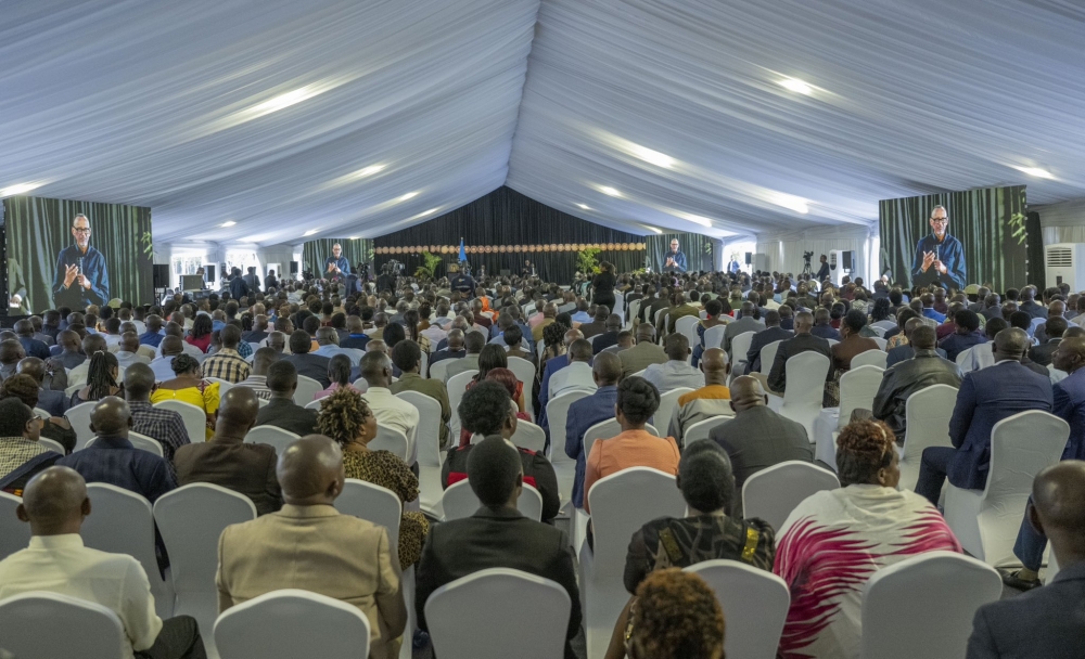 Over 700 opinion leaders from the two provinces meet President Kagame at Rwanda Military Academy (RMA) in Musanze District on Friday August 25. Over 700 opinion leaders from the two provinces meet President Kagame at Rwanda Military Academy (RMA) in Musanze District on Friday August 25.