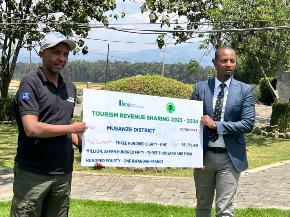 As part of sharing revenues generated from tourism, on August 24, Musanze district received Rwf381 million. Courtesy