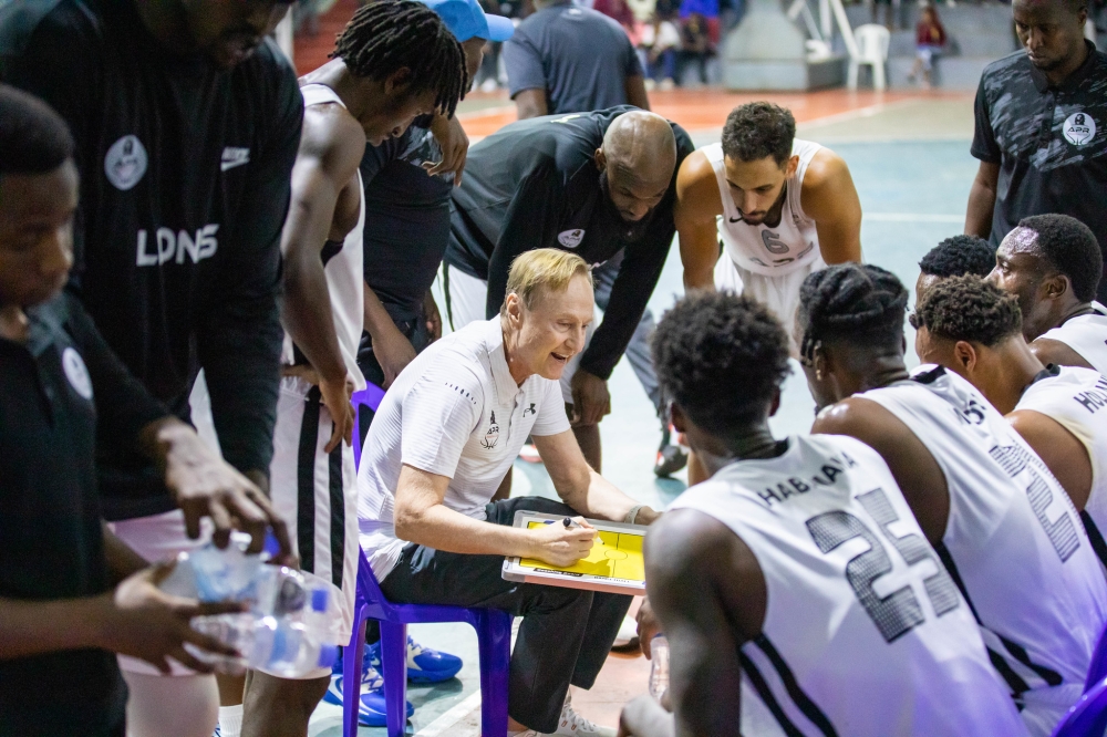 APR basketball club coach Mazen Trakh gives instructions to his players during the game.Trakh’s side beat Patriots 70-63 on Friday night, August 25, at BK Arena to lead the series 2-0 and go a win a way from advancing to the finals.. All photos by Dan Gatsinzi