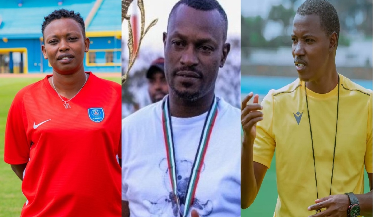 Local coaches, Grace Nyinawumuntu, Innocent Seninga and Jimmy Mulisa. Courtesy