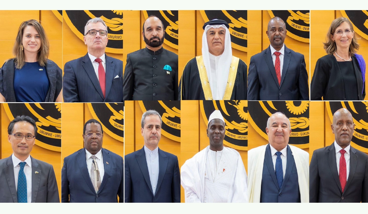 President Paul Kagame received letters of credence from 12 new ambassadors from Algeria, Bahrain, Eswatini, Ethiopia, Germany, Iran, Israel, Korea, Malta, the Republic of Guinea, Pakistan, and Zambia, on August 29.