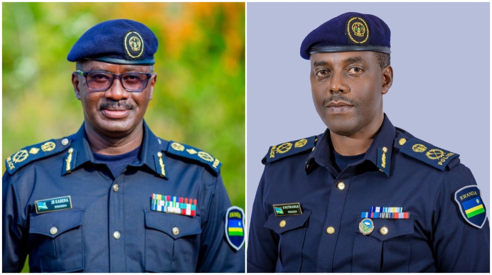 Commissioner of Police John Bosco Kabera (L) and Assistant Commissioner of Police Boniface Rutikanga.