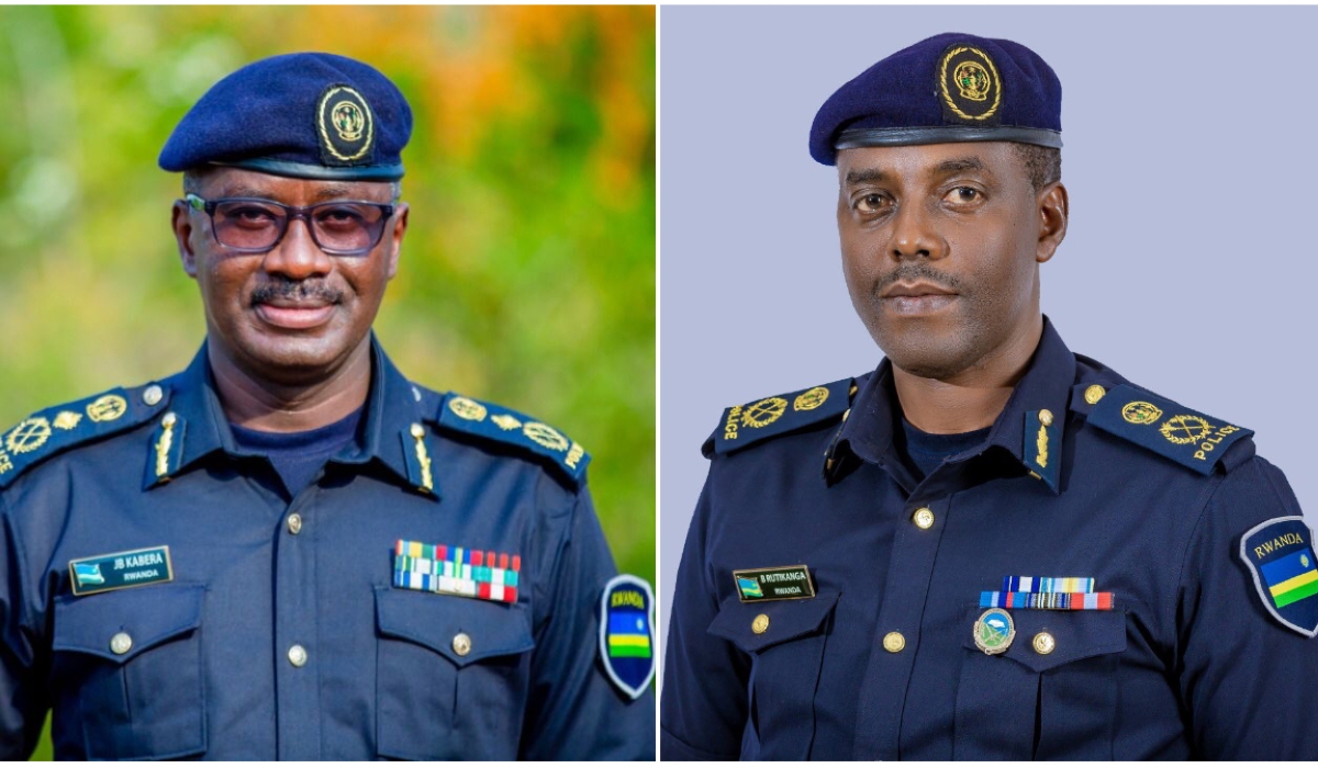 Commissioner of Police John Bosco Kabera (L) and Assistant Commissioner of Police Boniface Rutikanga.