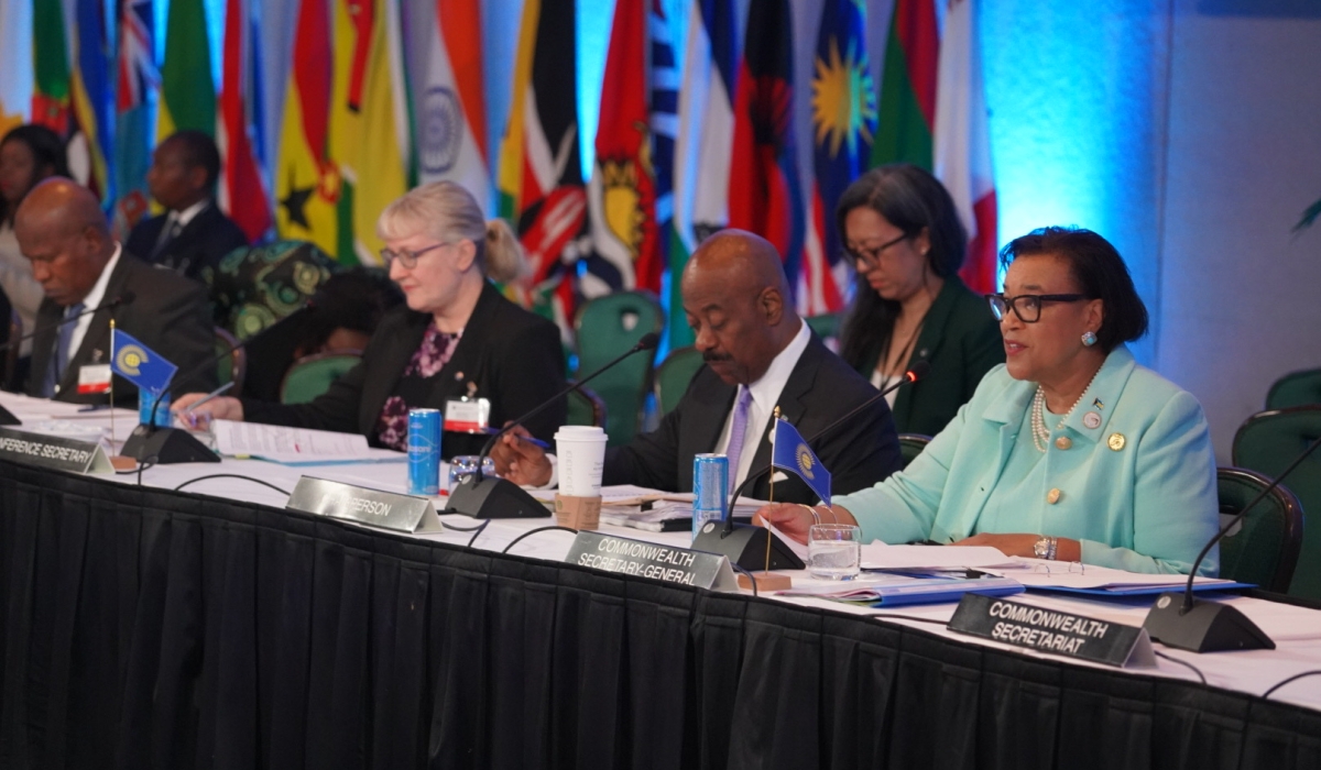 Patricia Scotland KC with delegates discuss measures to end gender inequality in several priority areas during the 13th Commonwealth Women’s Affairs Ministers Meeting in Bahamas on August 22. COURTESY