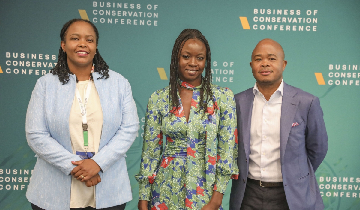 RDB CEO Clare Akamanzi poses for a photo with delegates during the Business of Conservation Conference on August 30.