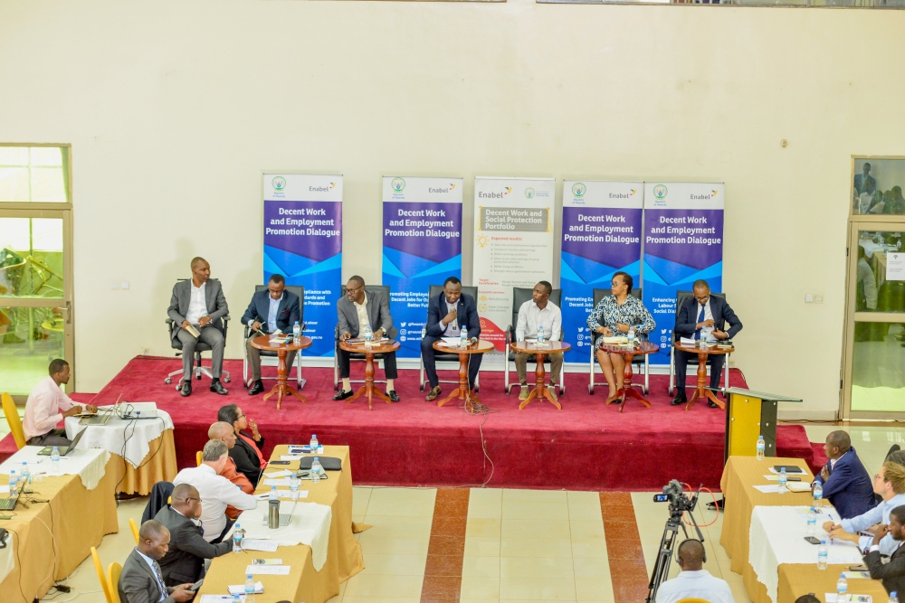Panelists discuss  during the District Dialogue on Decent Work and Employment Promotion in Gasabo District on  August 31. Courtesy