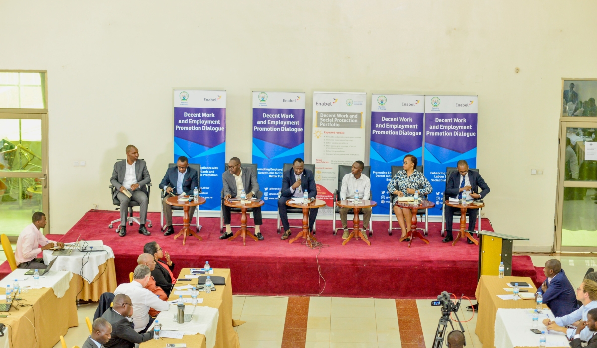 Panelists discuss  during the District Dialogue on Decent Work and Employment Promotion in Gasabo District on  August 31. Courtesy