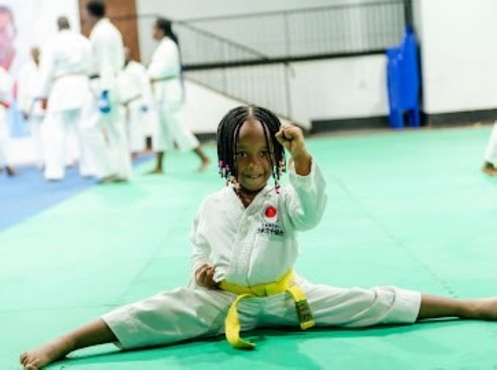 A young girl attending the kids session during the technical seminar conducted by Christophe Pinna in Kigali on Friday, September 1, 2023. The French Karate legend planned to conduct special classes with children during his three-day seminar in Rwanda