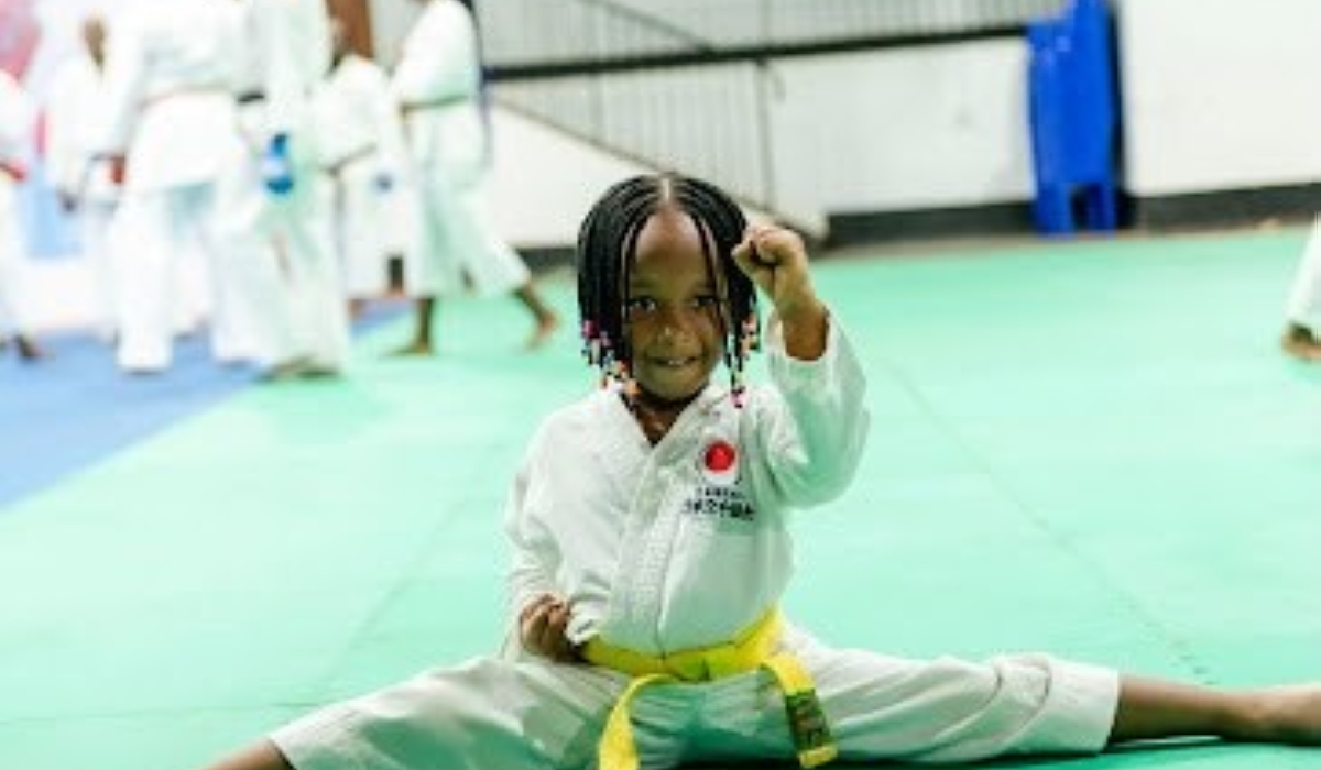 A young girl attending the kids session during the technical seminar conducted by Christophe Pinna in Kigali on Friday, September 1, 2023. The French Karate legend planned to conduct special classes with children during his three-day seminar in Rwanda