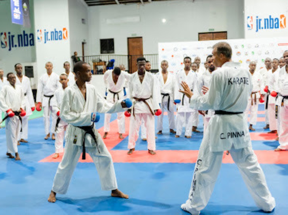 Renowned French Karateka Christophe Pinna gives instructions to participants during his second technical seminar in Kigali on September 2. Courtesy