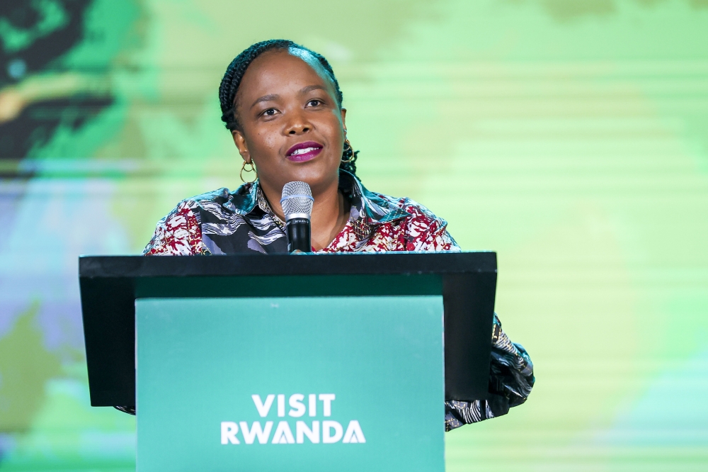Clare Akamanzi, CEO of RDB addresses delegates at Kwita Izina  gala dinner at Kigali Convention Center on Saturday, September 2. Photos by Olivier Mugwiza