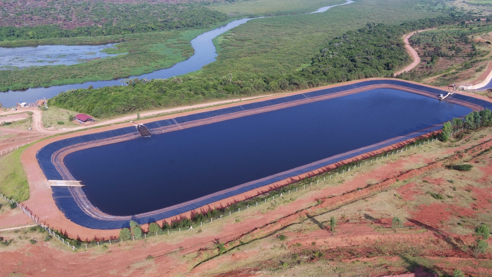 A view of a reservoir that helps in irrigation at the ongoing construction activities of some infrastructure at Gabiro Agribusiness Hub.  Developed to cater for the country’s food security needs and  to increase the  exportation. 