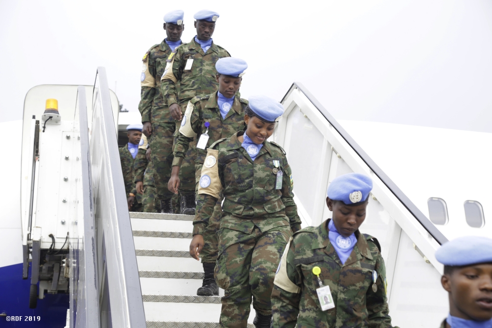 Some of RDF women soldiers arrive at Kigali International Airport from peacekeeping mission  in Darfur on January,15, 2019. Courtesy