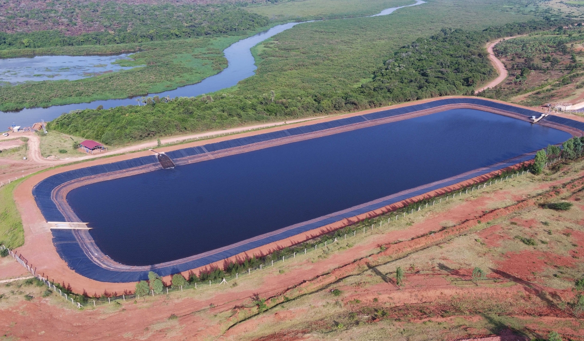 A view of a reservoir that helps in irrigation at the ongoing construction activities of some infrastructure at Gabiro Agribusiness Hub.  Developed to cater for the country’s food security needs and  to increase the  exportation. 