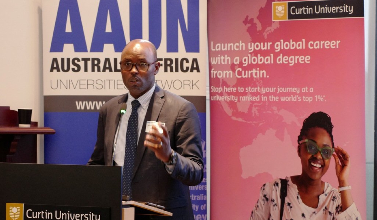 Prof. Didas Kayihura Muganga, Vice Chancellor of University of Rwanda speaks  during an annual meeting themed “Australia Africa Knowledge Teamwork Policies, Priorities, People”, held in Perth, Western Australia on September 4.