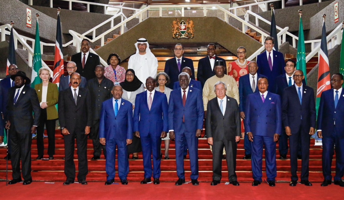 Heads of State pose for a photo after their opening session of the Africa Climate Summit in Nairobi, Kenya on Tuesday, September 5. Village Urugwiro