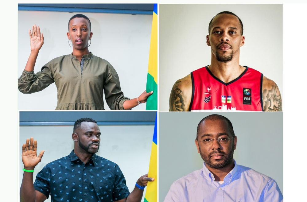 Some of the people who acquired Rwandan nationality; CLOCKWISE: Amandine Ndikumasabo, Kenneth Gasana, Yann Gwet and  Bienvenu Ngandu. Courtesy