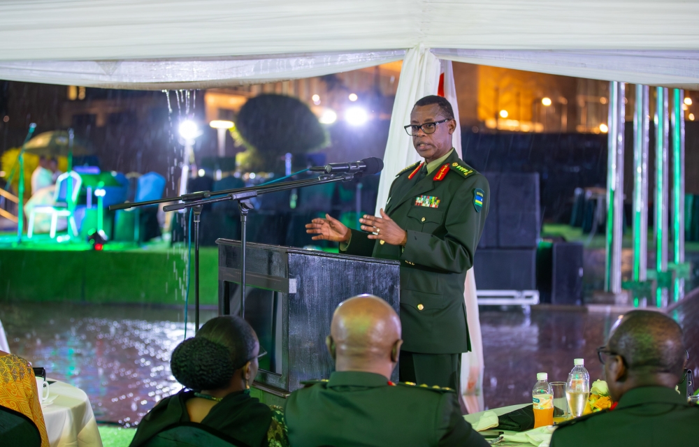 Gen Kabarebe delivers remarks during the farewell ceremony held in honour of the retiring generals and senior officers on September 1. Courtesy.