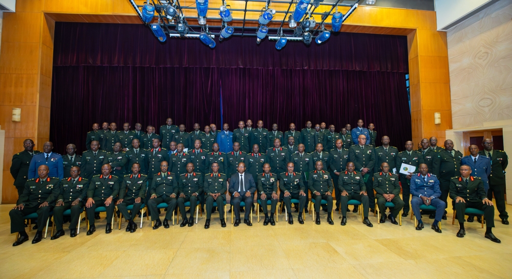 RDF officers pose for a group photo during the farewell ceremony held in honour of the retiring generals and senior officers on September 1. Courtesy