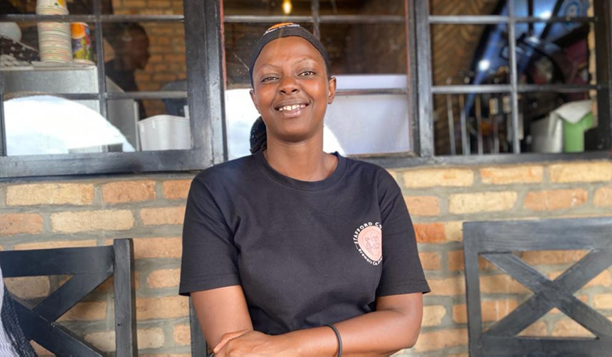 Maimounah Uwase, a 28-eight-year-old barista at a coffee shop in Kigali, during an interview. Photo by Teta Aurore