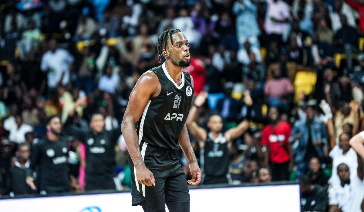 Star power forwad Axel Mpoyo looks excited after his 16-15 double double inspired APR to an 80-75 Game 3 victory over REG on Wednesday night, September 6 at BK Arena-Dan Gatsinzi