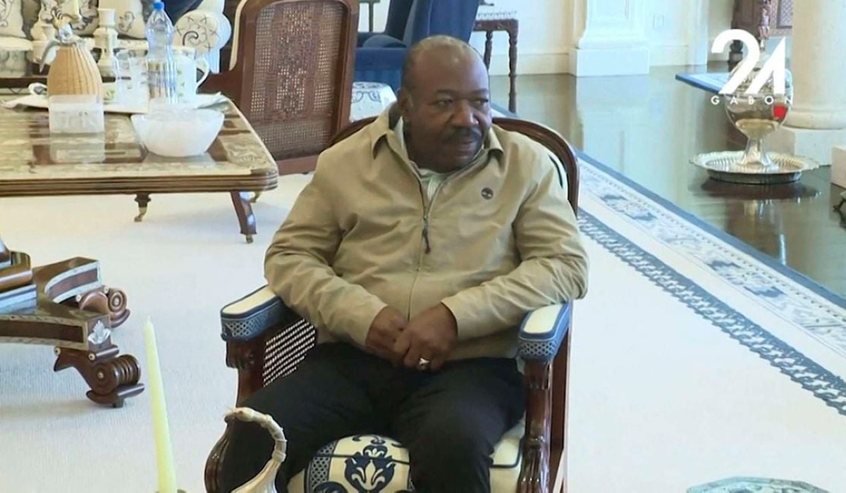 A video grab taken from a video shows deposed president of Gabon, Ali Bongo Ondimba, at his residence in Libreville on September 6, 2023. PHOTO: AFP