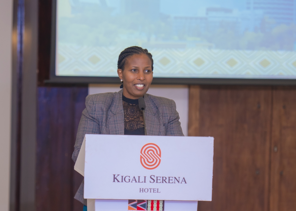 Juliet Kabera, Director General of REMA delivers remarks during the ceremony on September 7. She called for stronger partnerships, increased investment and shared responsibility to beat air pollution. Photo: Courtesy.