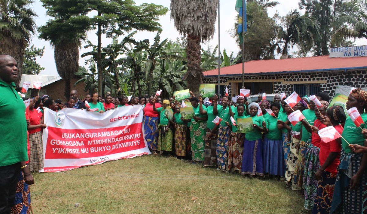 Ines Mwangavu, the Executive Director of ActionAid Rwanda officiating the launch of the climate justice in Muko, Musanze District