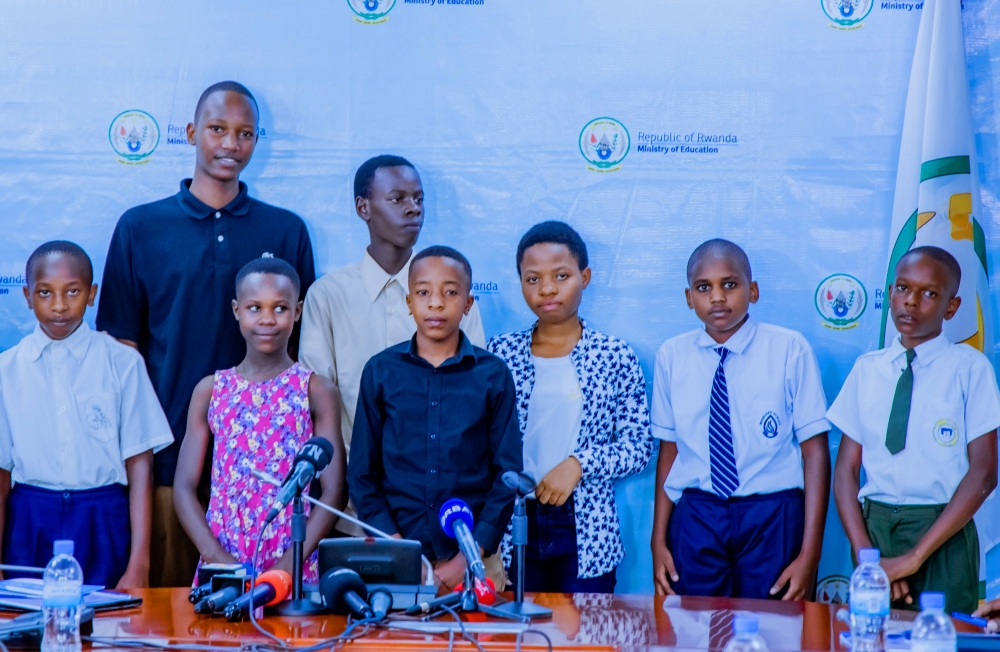 Some of  top 10 performers in the national examinations for the academic year 2022-2023  during the release of results on Tuesday, September 12.  Dan Gatsinzi.