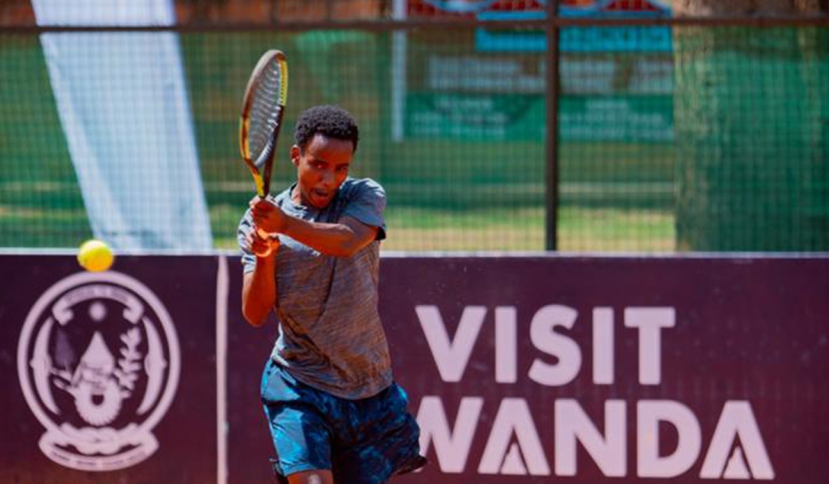 Rwanda Tennis player Junior Hakizumwami in action during a game on Wednesday, September 13. Courtesy